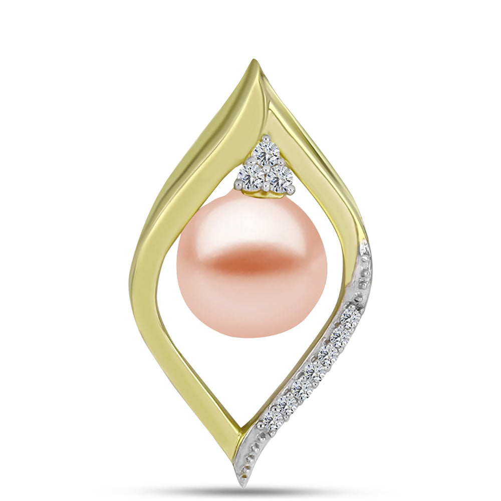 Colgante de Plata Bañada en Oro con Perla de agua dulce melocotón y Topacio Blanco