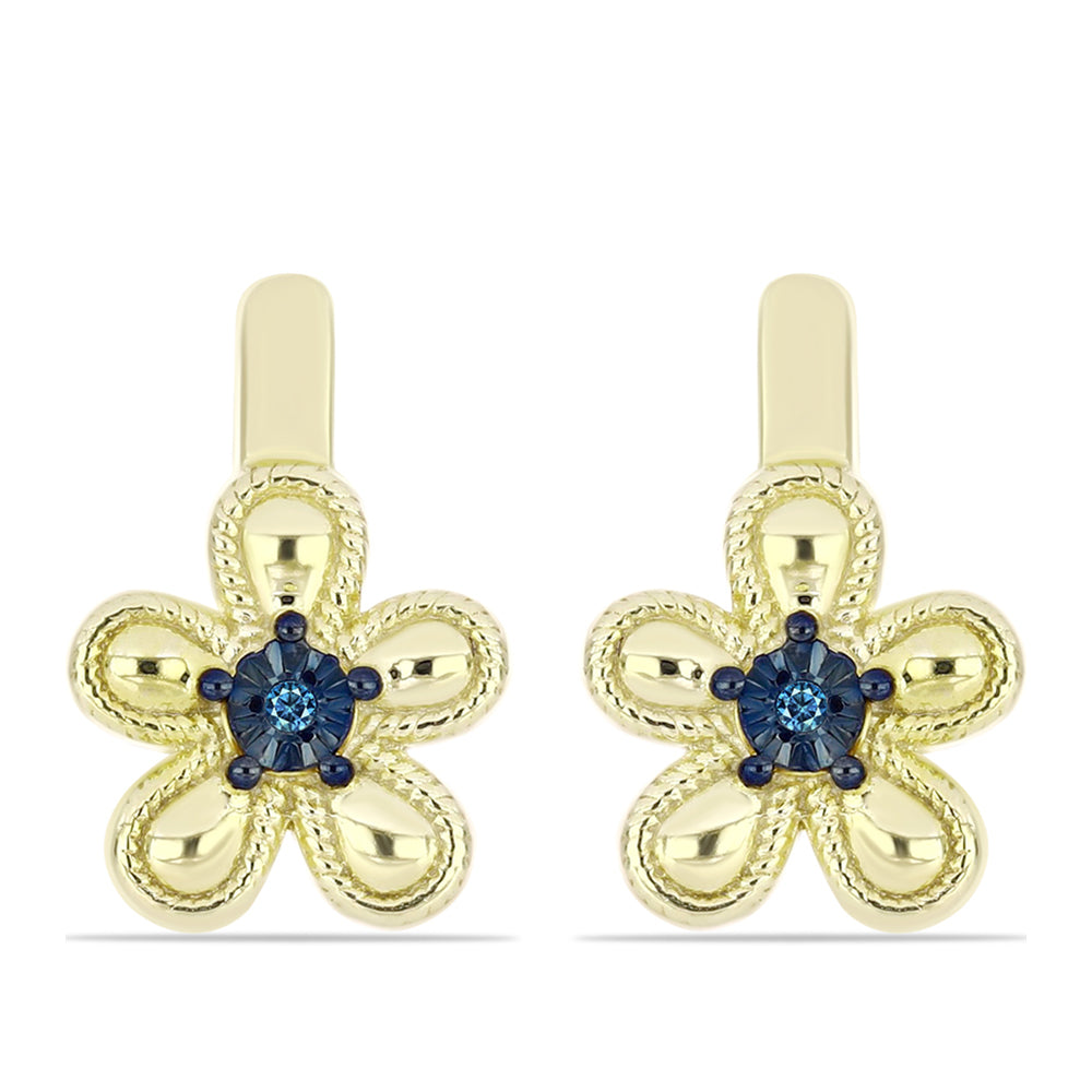 Pendientes de Plata Bañada en Oro con Diamante Azul