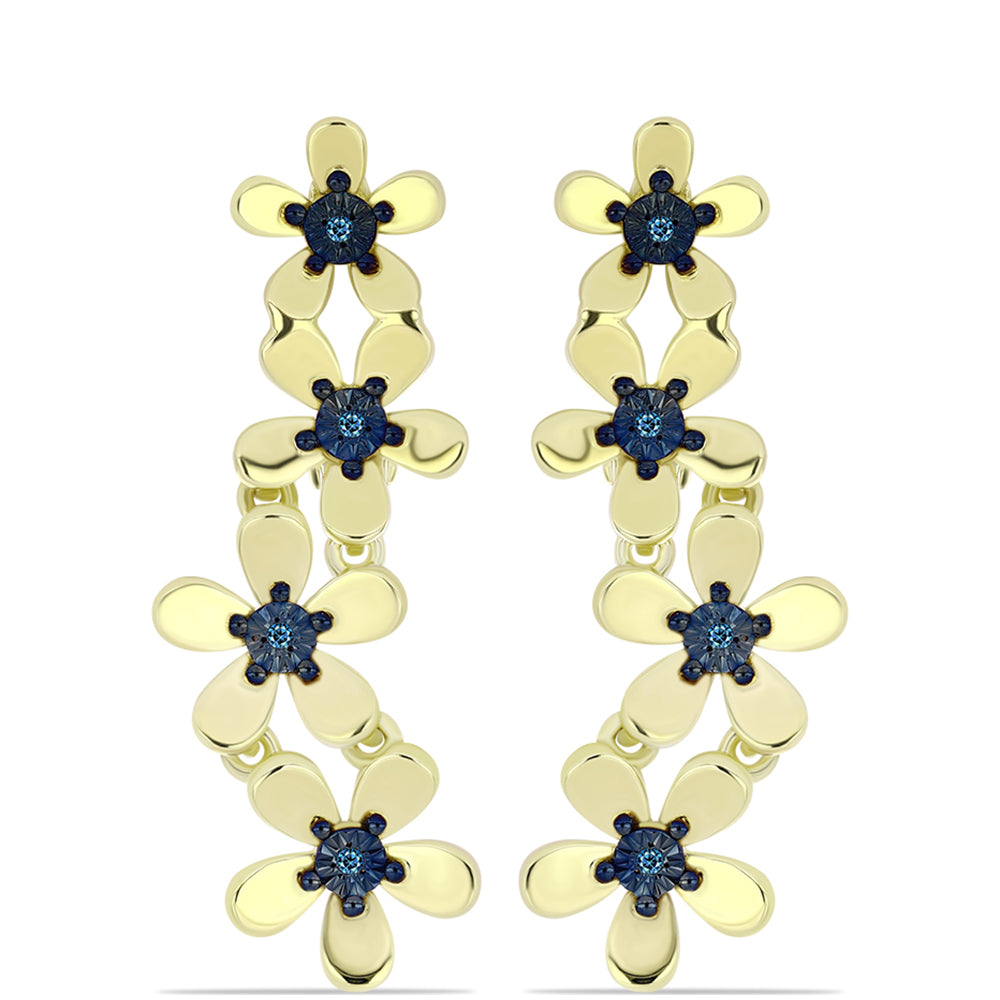 Pendientes de Plata Bañada en Oro con Diamante Azul