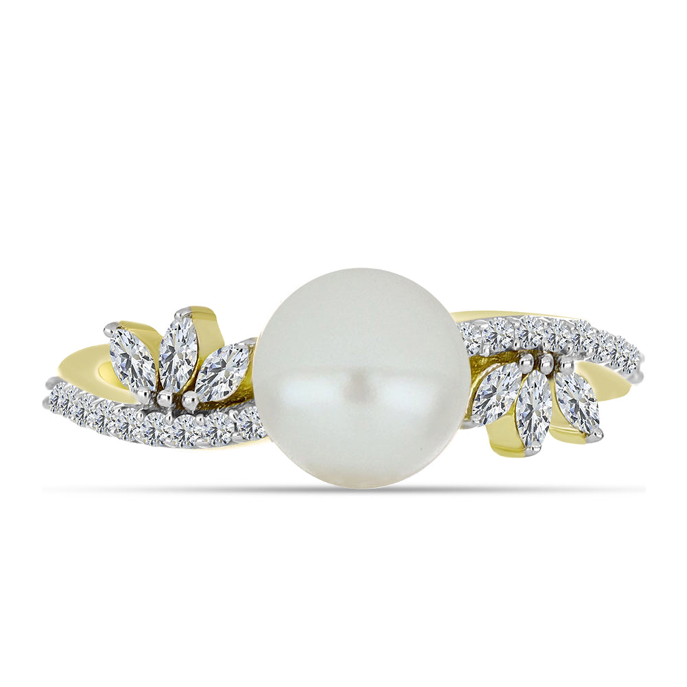 Anillo de Plata Bañada en Oro con Perla de Agua Dulce y Zircón Blanco 1 