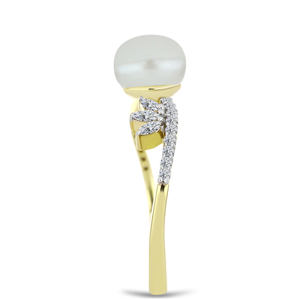 Anillo de Plata Bañada en Oro con Perla de Agua Dulce y Zircón Blanco 4 