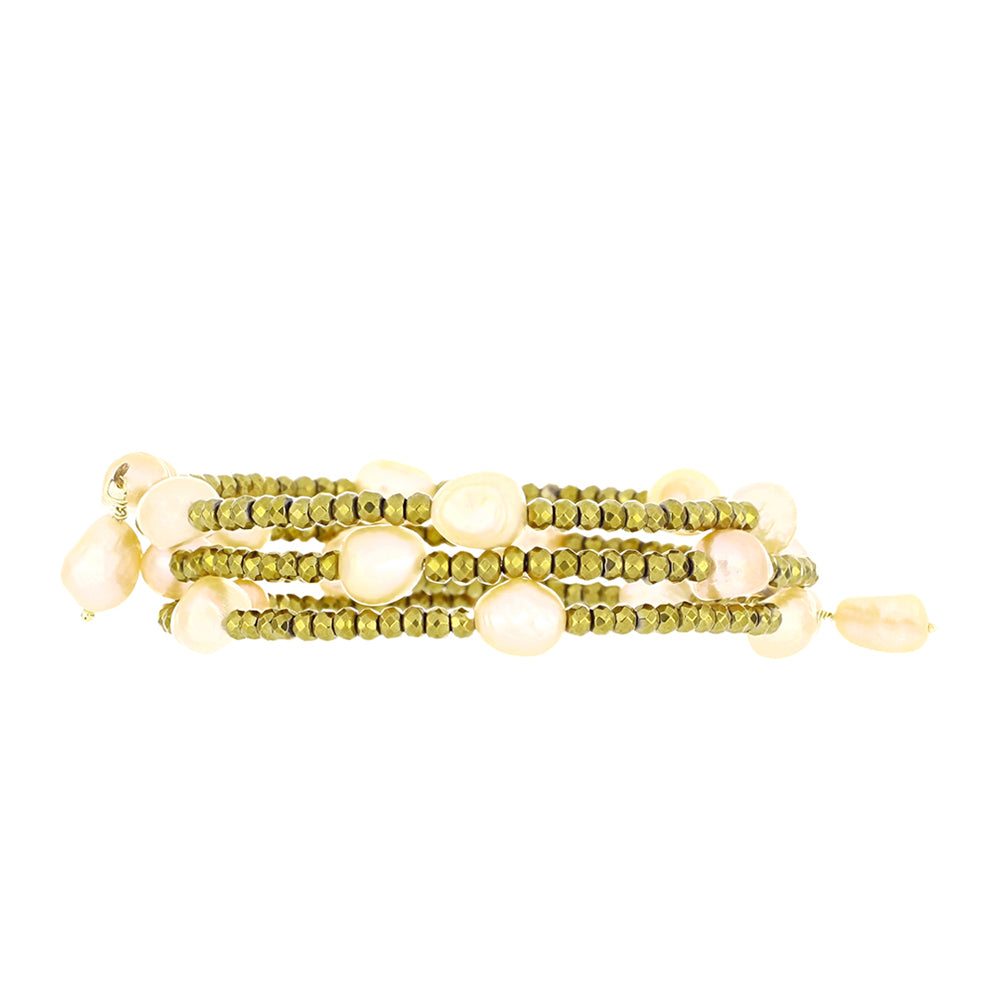 Pulsera de Plata Bañada en Oro con Perla de agua dulce melocotón 2 