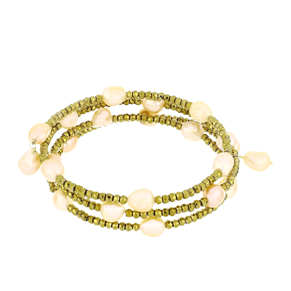 Pulsera de Plata Bañada en Oro con Perla de agua dulce melocotón 1 