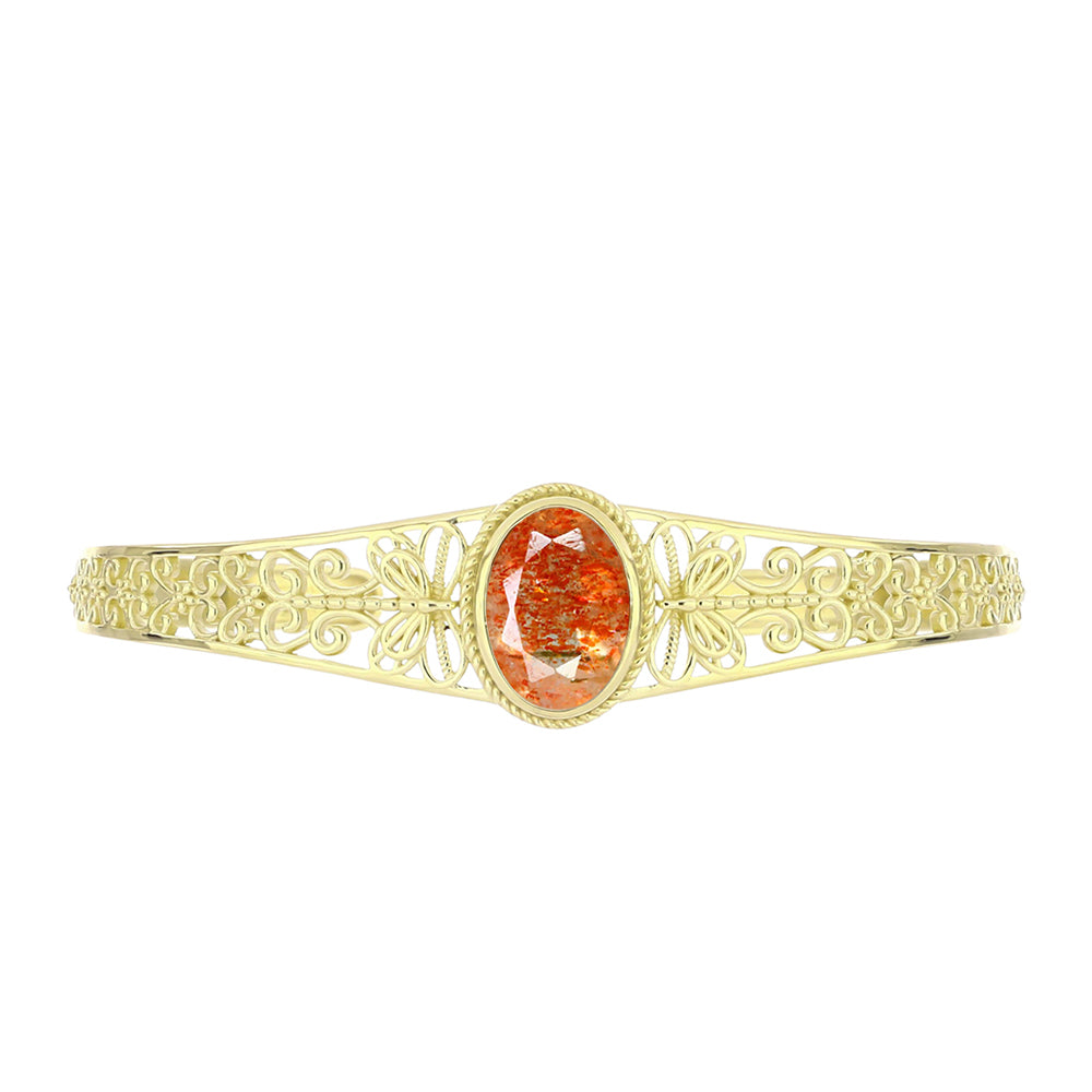 Brazalete de Plata Bañada en Oro con Piedra Solar de Oregon 3 