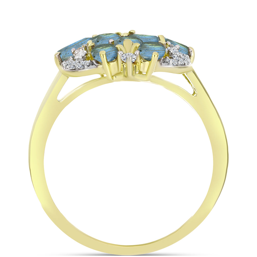 Anillo de Plata Bañada en Oro con Labradorita y Topacio Blanco 2 