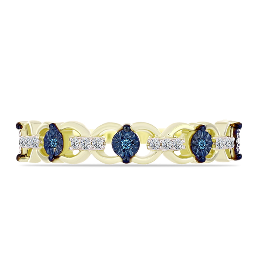 Anillo de Plata Bañada en Oro con Diamante Azul y Topacio Blanco 1 