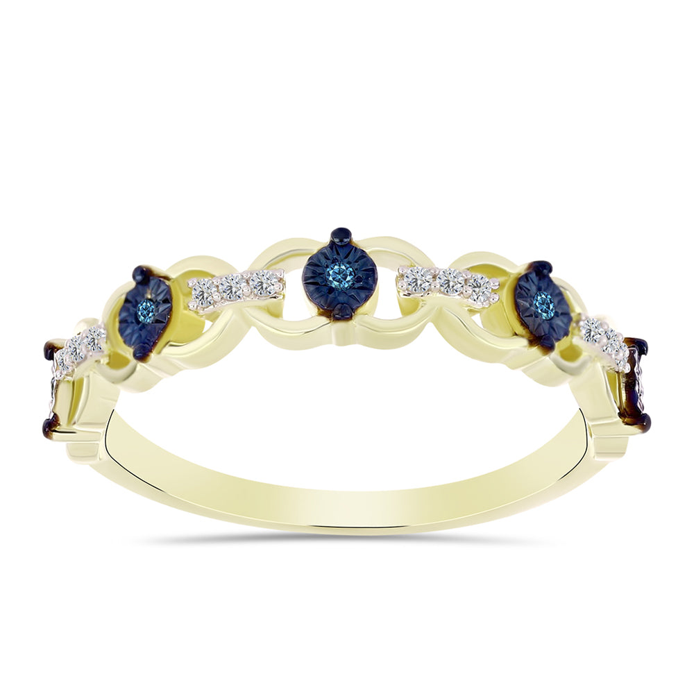 Anillo de Plata Bañada en Oro con Diamante Azul y Topacio Blanco 3 