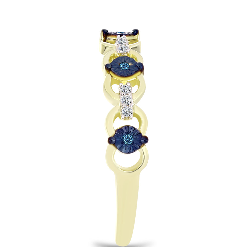 Anillo de Plata Bañada en Oro con Diamante Azul y Topacio Blanco 4 