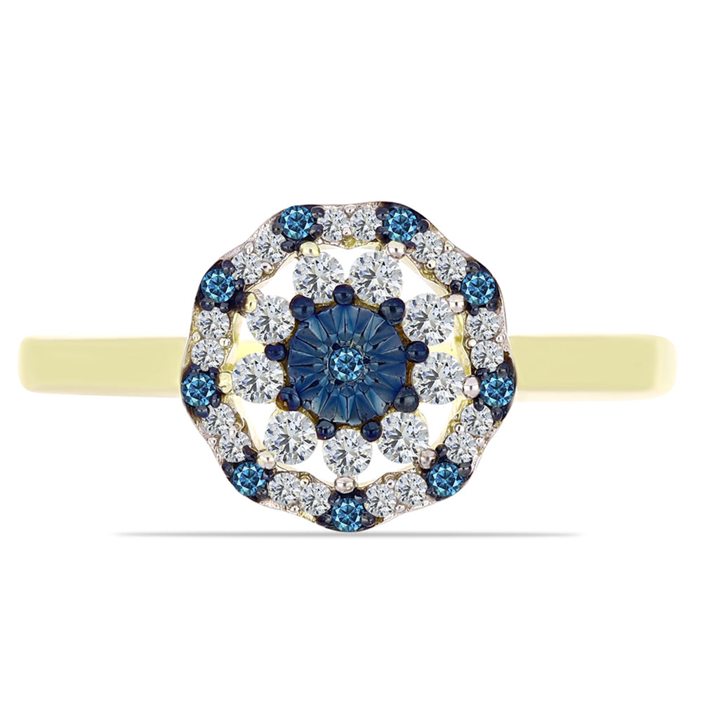 Anillo de Plata Bañada en Oro con Diamante Azul y Topacio Blanco 1 