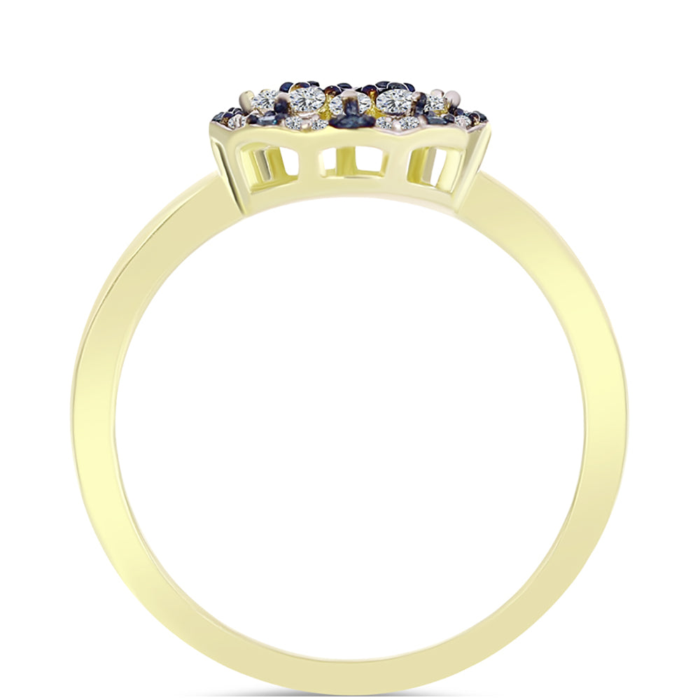Anillo de Plata Bañada en Oro con Diamante Azul y Topacio Blanco 2 