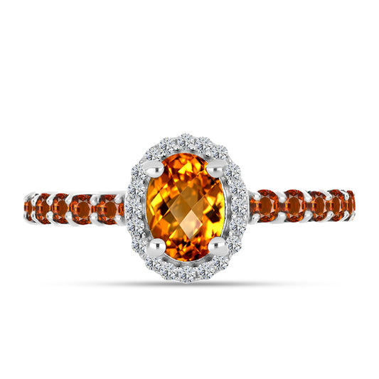 Anillo de Plata con Citrino de Madeira y Topacio Blanco