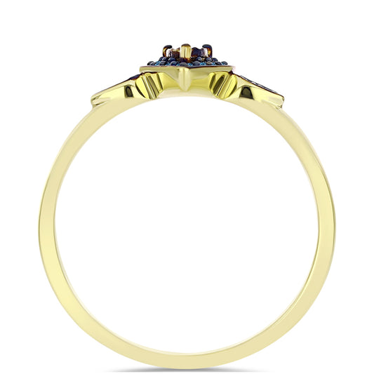 Anillo de Plata Bañada en Oro con Diamante Azul