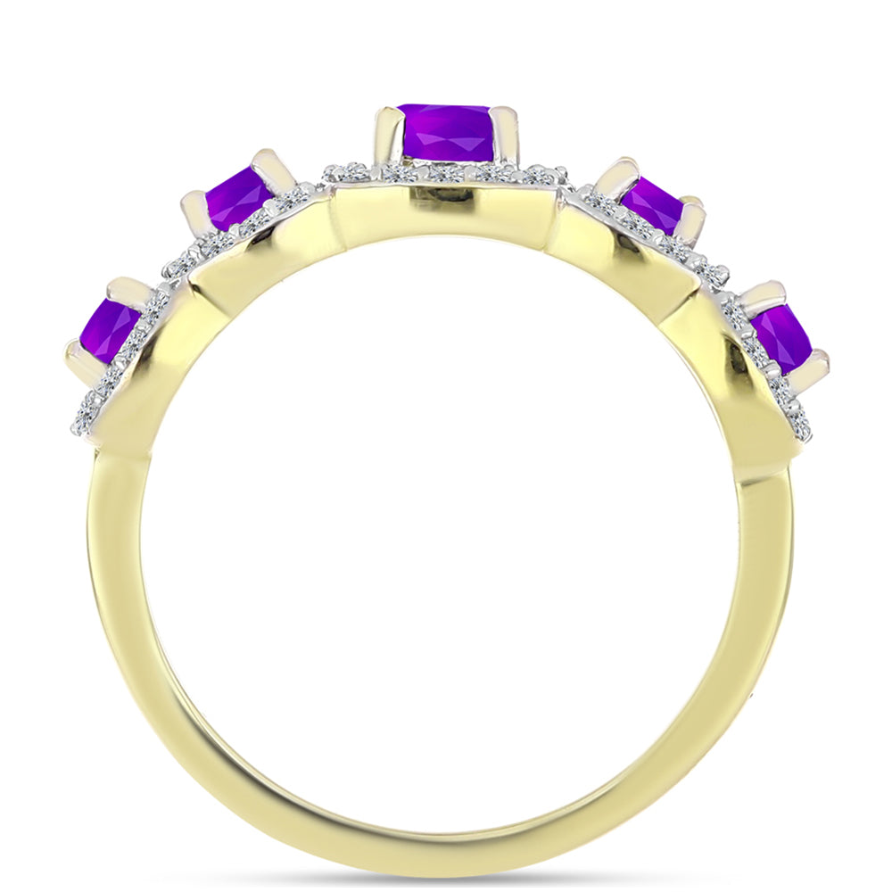 Anillo de Plata Bañada en Oro con Ágata Púrpura y Topacio Blanco