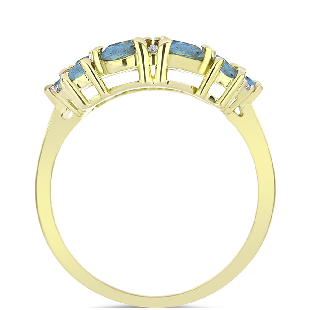 Anillo de Plata Bañada en Oro con Labradorita y Topacio Blanco 2 