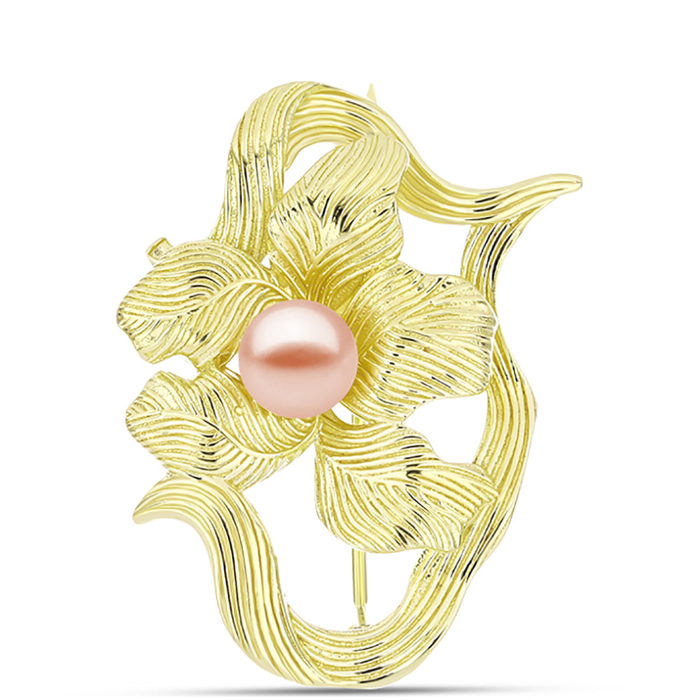 Broche de Plata Bañada en Oro con Perla de agua dulce melocotón 1 
