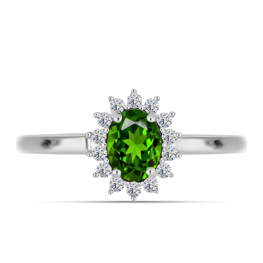Anillo de Plata con Diópsido de Cromo y Topacio Blanco 1 