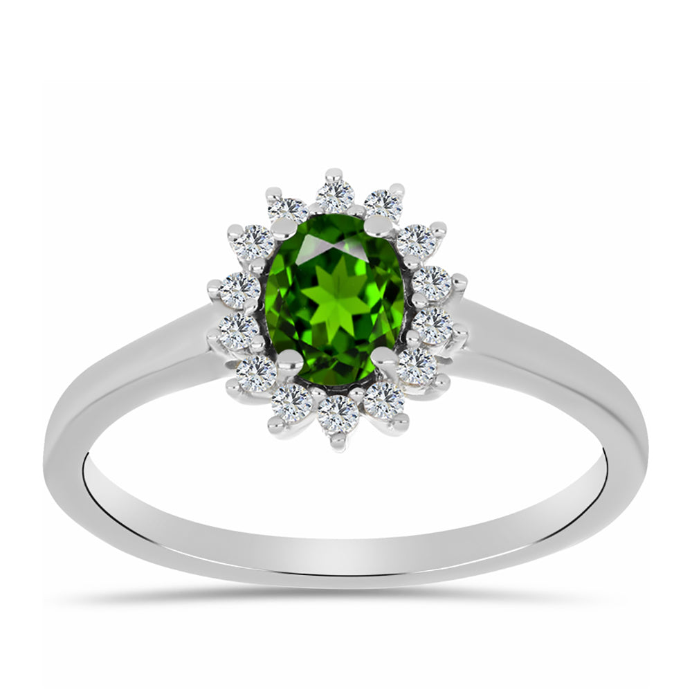 Anillo de Plata con Diópsido de Cromo y Topacio Blanco 3 