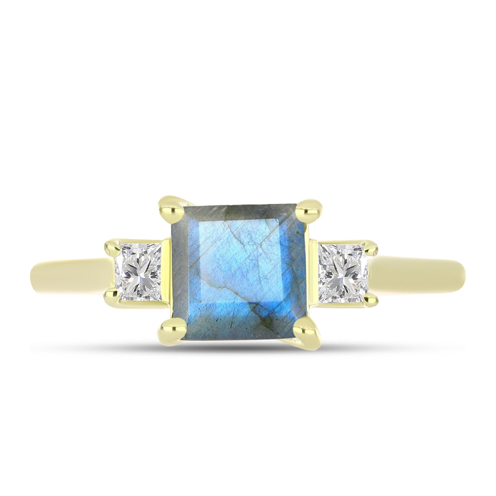 Anillo de Plata Bañada en Oro con Labradorita y Topacio Blanco 1 
