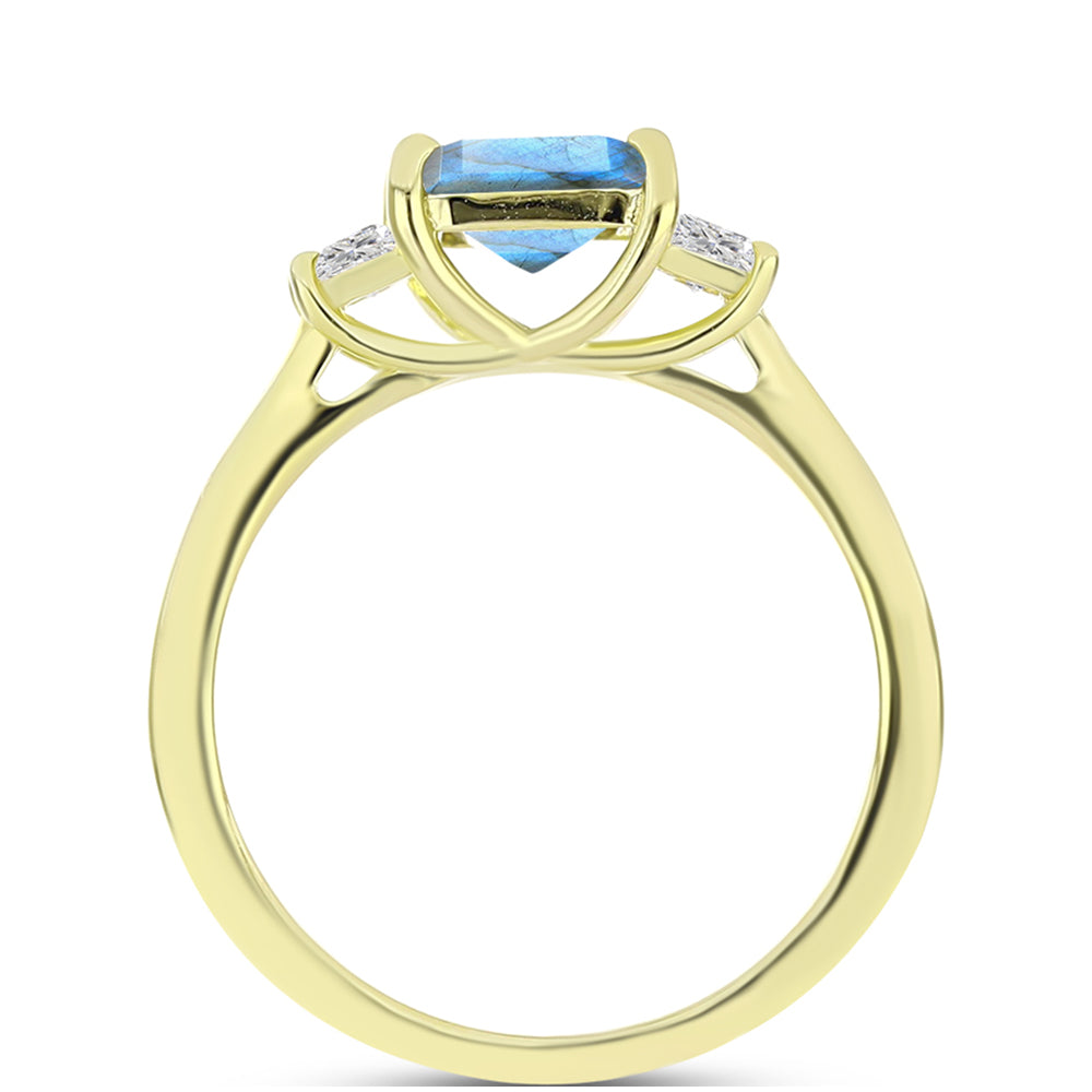 Anillo de Plata Bañada en Oro con Labradorita y Topacio Blanco