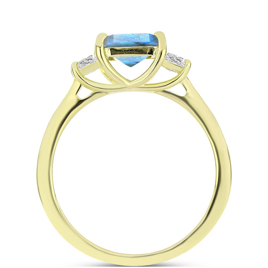 Anillo de Plata Bañada en Oro con Labradorita y Topacio Blanco
