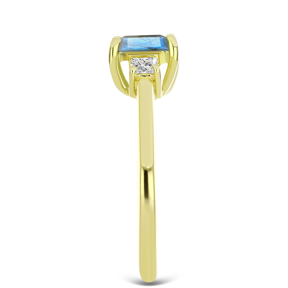 Anillo de Plata Bañada en Oro con Labradorita y Topacio Blanco