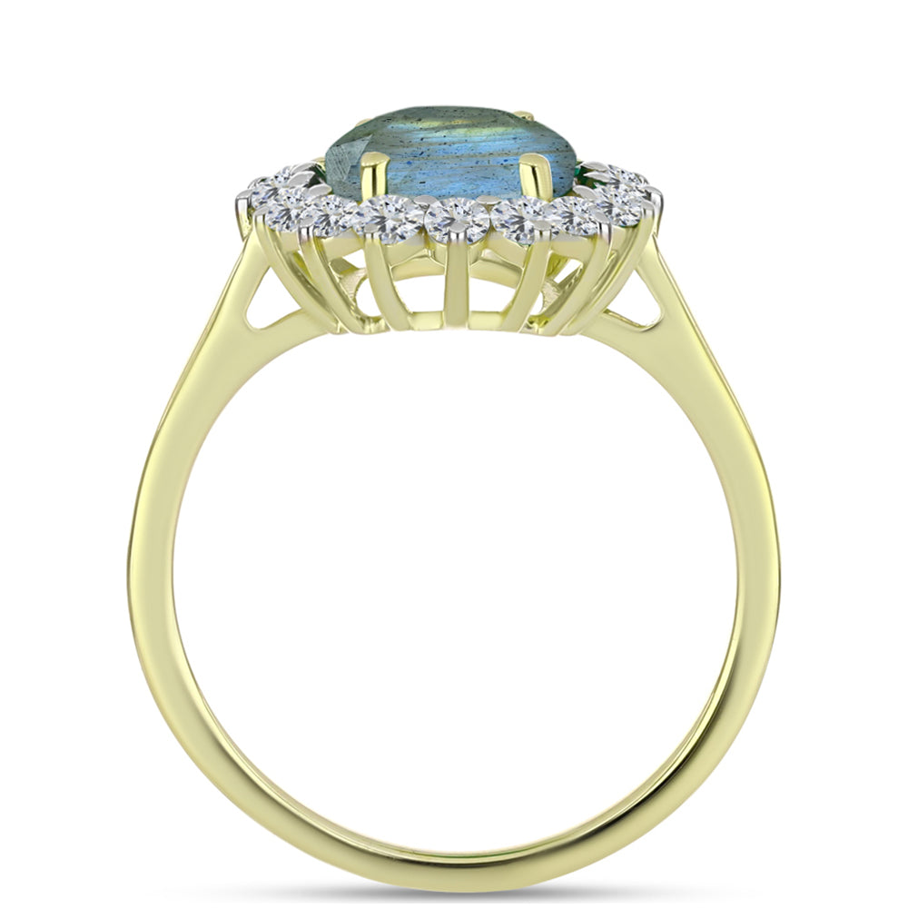 Anillo de Plata Bañada en Oro con Labradorita y Topacio Blanco 2 