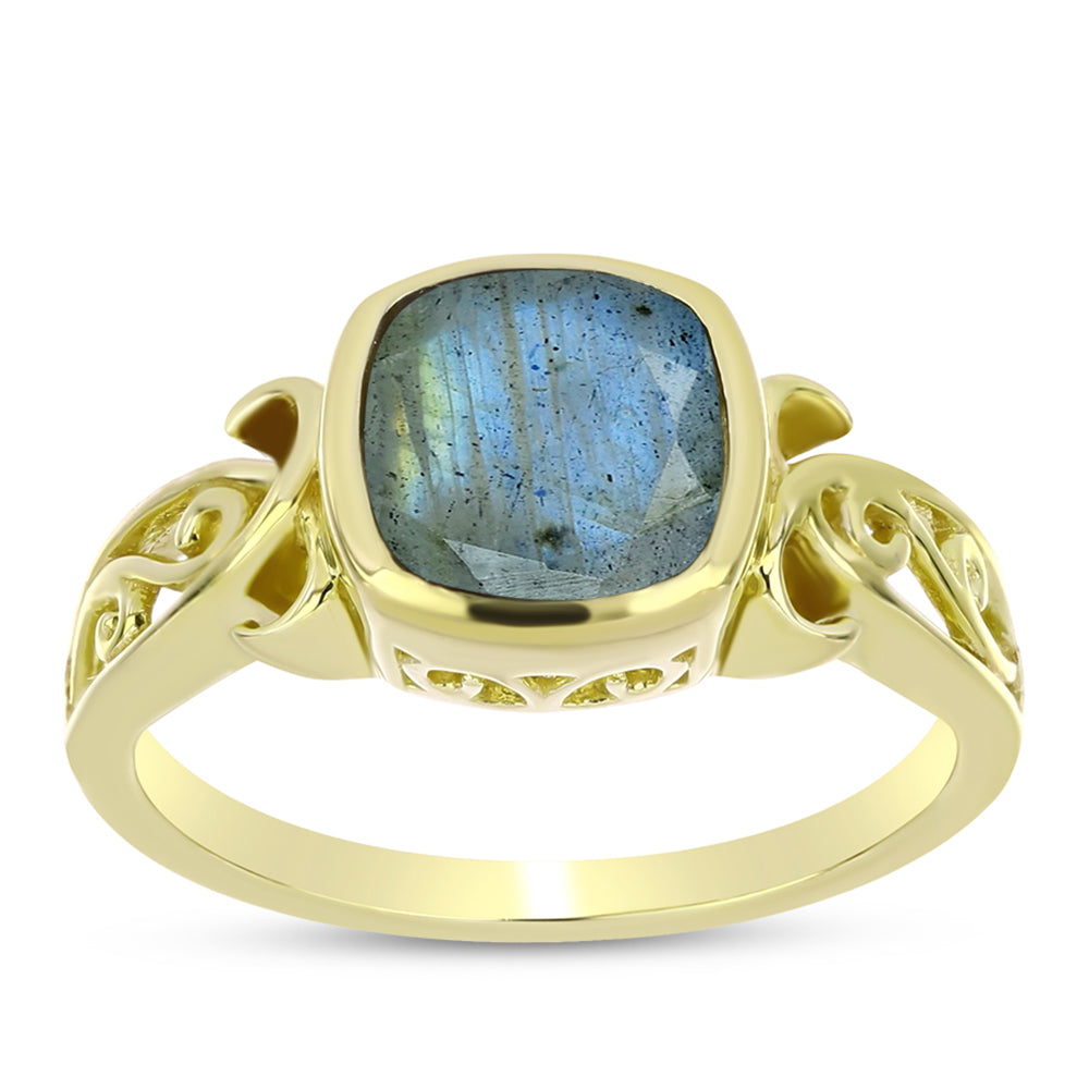 Anillo de Plata Bañada en Oro con Labradorita