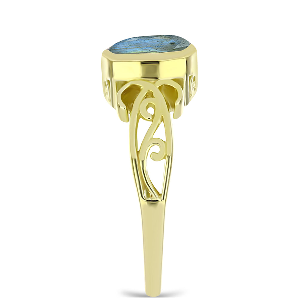 Anillo de Plata Bañada en Oro con Labradorita