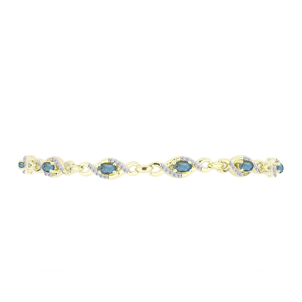Pulsera de Plata Bañada en Oro con Labradorita y Topacio Blanco 3 