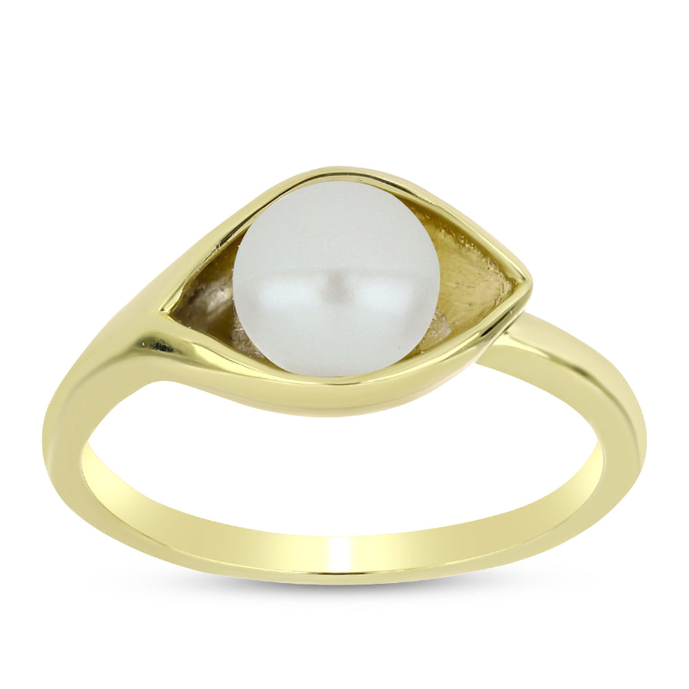 Anillo de Plata Bañada en Oro con Perla de Agua Dulce 3 