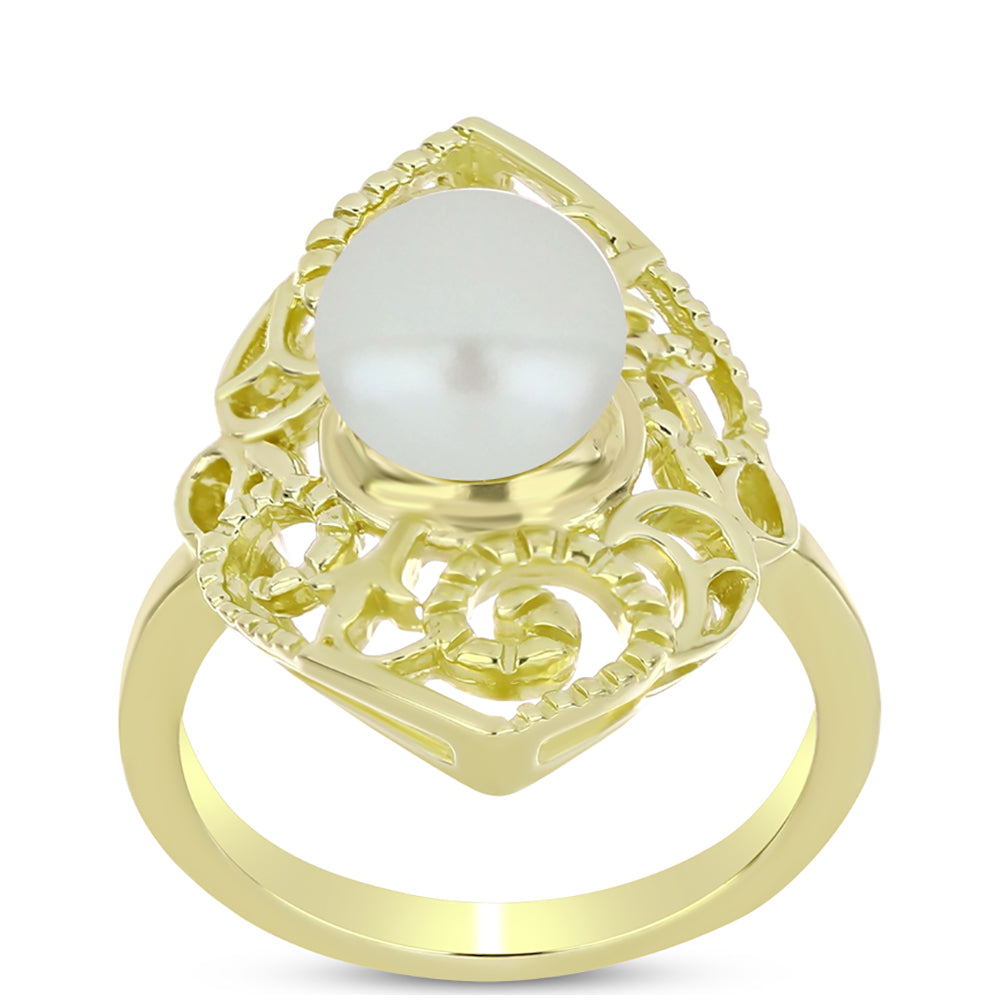 Anillo de Plata Bañada en Oro con Perla de Agua Dulce 3 
