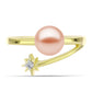 Anillo de Plata Bañada en Oro con Perla de agua dulce melocotón y Topacio Blanco