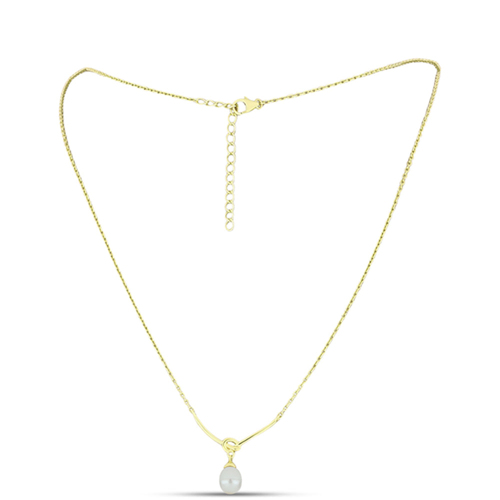 Collar de Plata Bañada en Oro con Perla de agua dulce melocotón