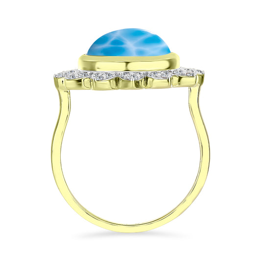 Anillo de Plata Bañada en Oro con Larimar y Topacio Blanco