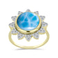 Anillo de Plata Bañada en Oro con Larimar y Topacio Blanco