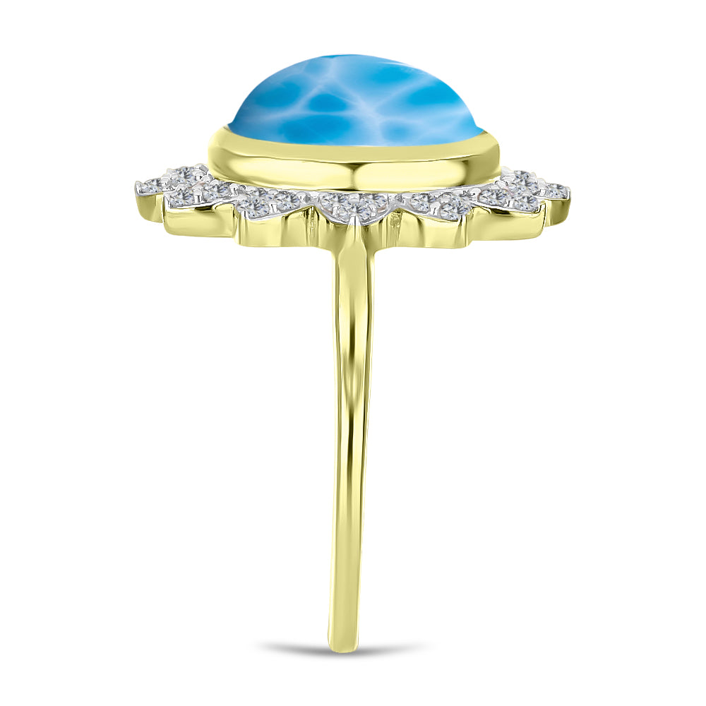 Anillo de Plata Bañada en Oro con Larimar y Topacio Blanco 4 