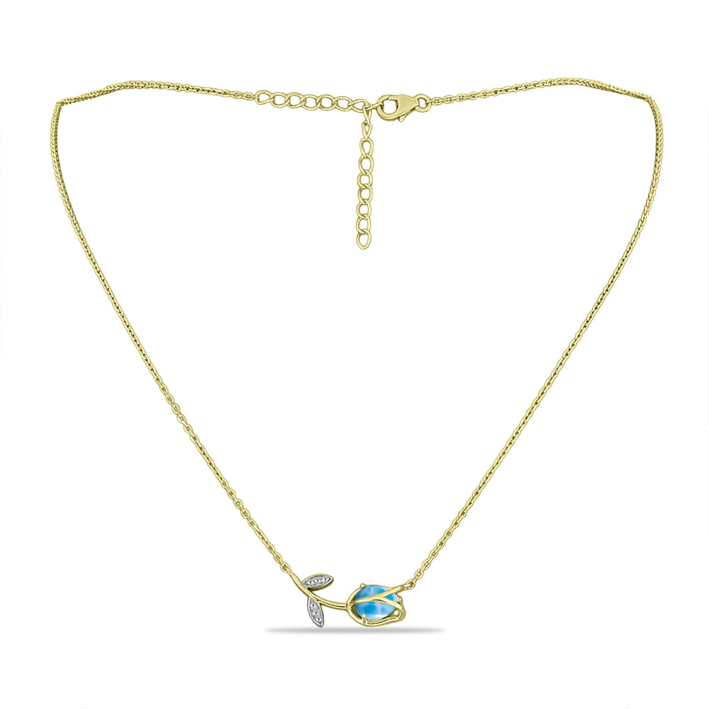 Collar de Plata Bañada en Oro con Larimar y Topacio Blanco