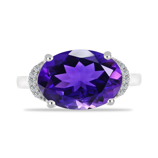 Anillo de Plata con Amatista de Marruecos y Topacio Blanco
