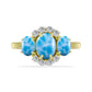 Anillo de Plata Bañada en Oro con Larimar y Topacio Blanco