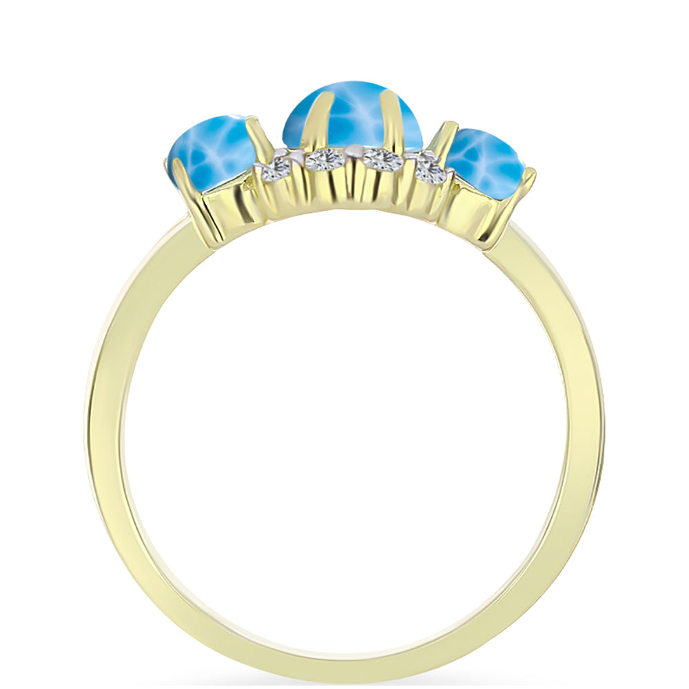 Anillo de Plata Bañada en Oro con Larimar y Topacio Blanco