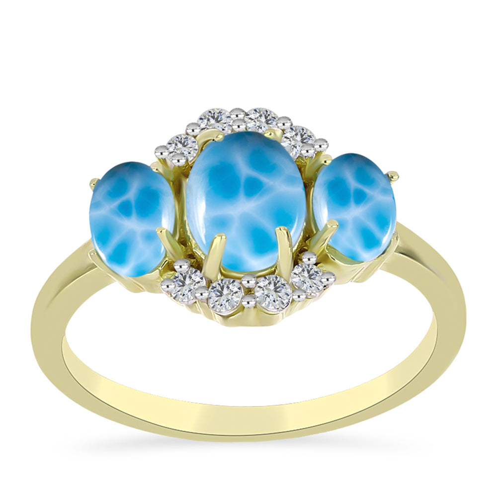 Anillo de Plata Bañada en Oro con Larimar y Topacio Blanco