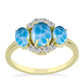 Anillo de Plata Bañada en Oro con Larimar y Topacio Blanco