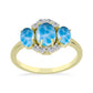 Anillo de Plata Bañada en Oro con Larimar y Topacio Blanco