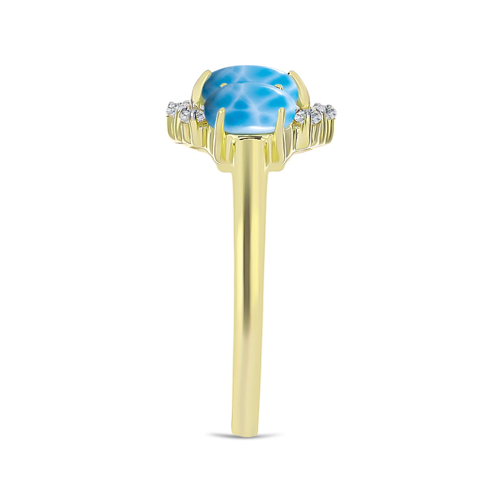 Anillo de Plata Bañada en Oro con Larimar y Topacio Blanco
