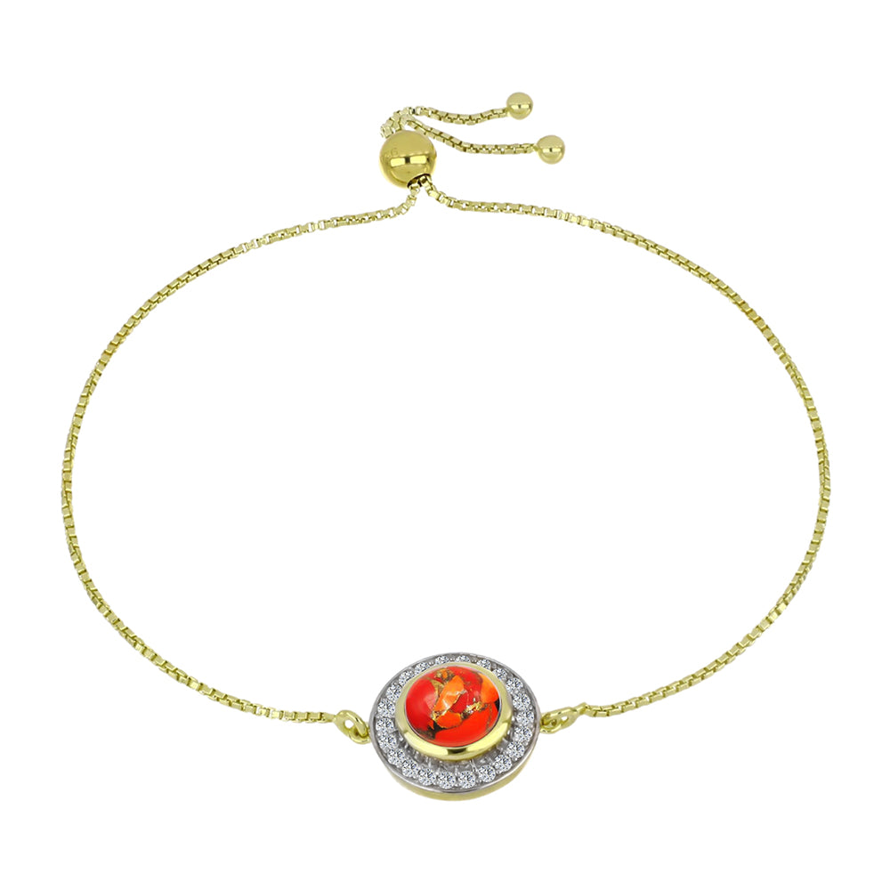 Pulsera de Plata Bañada en Oro con Turquesa de Mohave y Topacio Blanco 1 