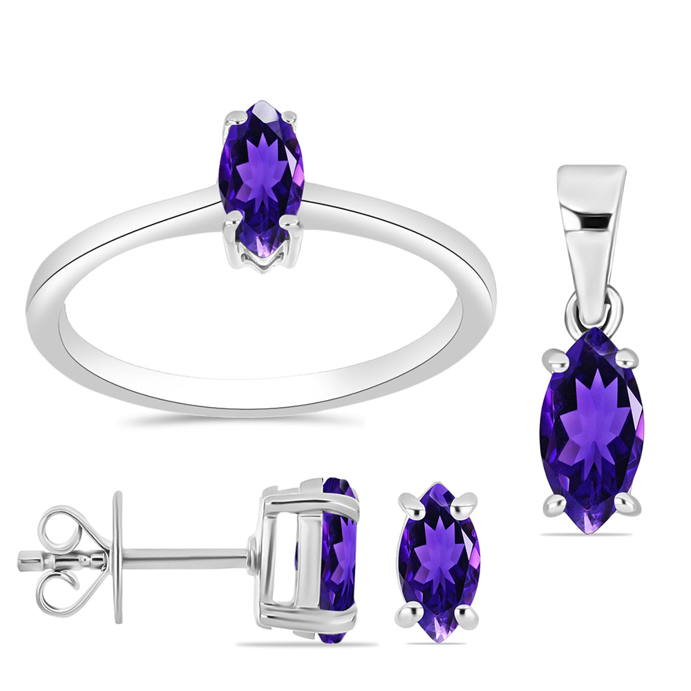 Conjunto de Plata con Amatista de Marruecos ( Pendientes +Anillo +Colgante ) 1 