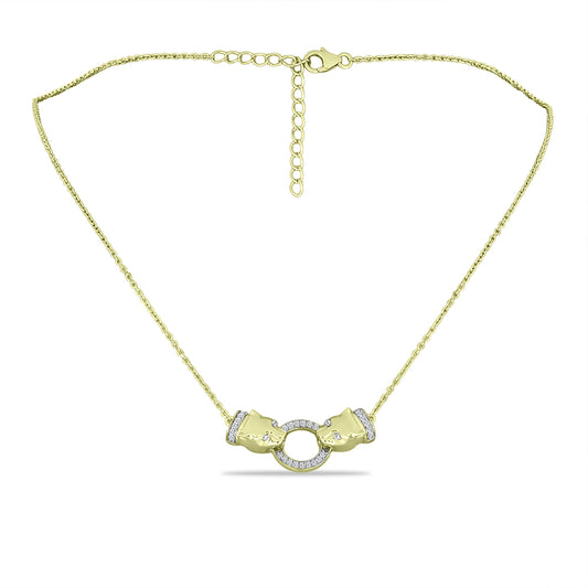 Collar de Plata Bañada en Oro con Diamante blanco y Topacio Blanco
