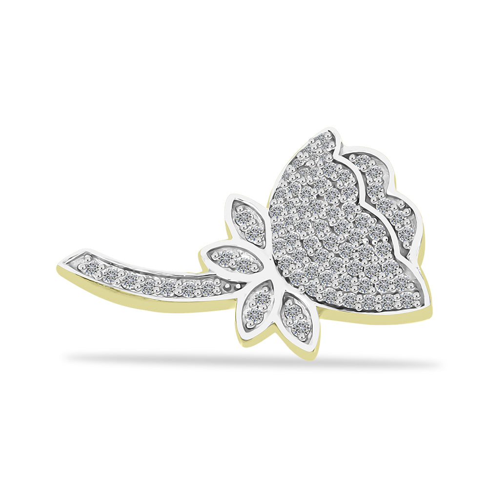 Broche de Plata Bañada en Oro con Diamante blanco y Topacio Blanco