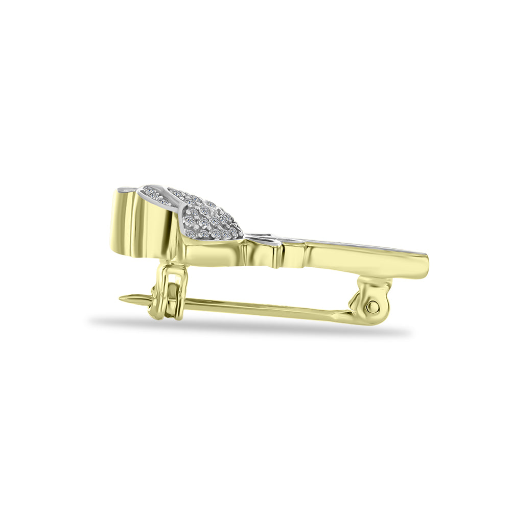 Broche de Plata Bañada en Oro con Diamante blanco y Topacio Blanco 2 