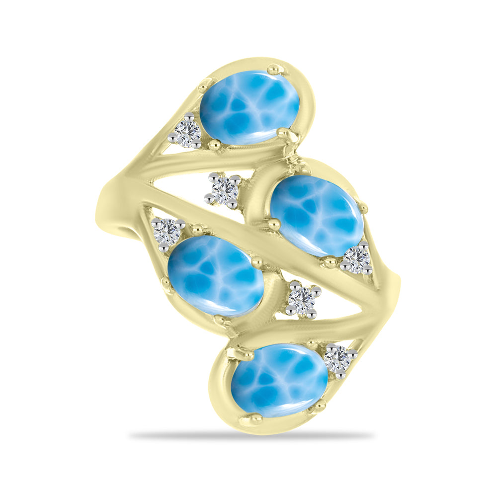 Anillo de Plata Bañada en Oro con Larimar y Topacio Blanco